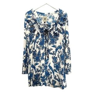 One Teaspoon Floral Peacock Print Tunic Blue White